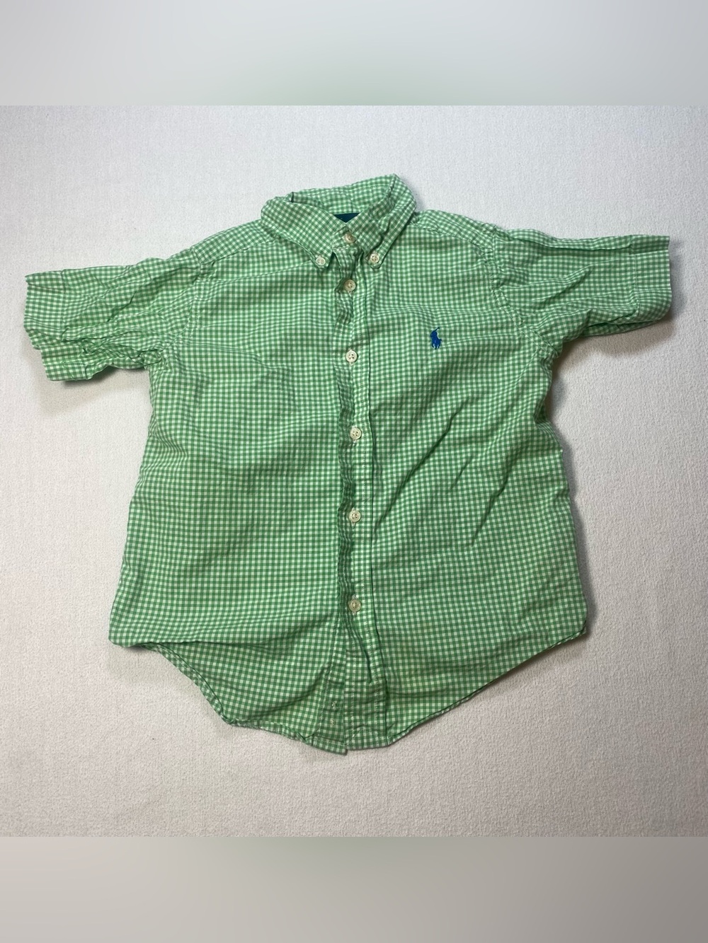 Ralph Lauren Green Gingham Short-Sleeve Button-Down Shirt size 4/4T